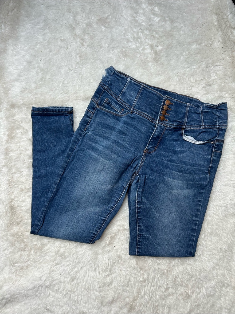 Wax Jean Dark Blue High-Rise Button Fly Skinny Jeggings